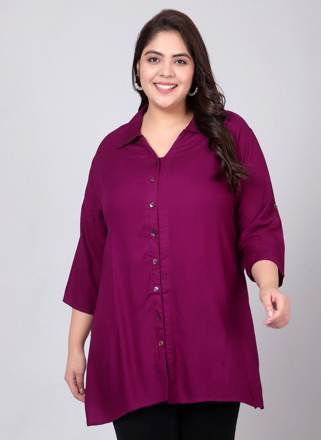 Indietoga Plus Size Classic Spread Collar Longline Casual Shirt - Image 1